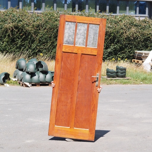 Door in varnished solid pine with textured glass panels (H. 215 x W. 81/83 cm) - Right