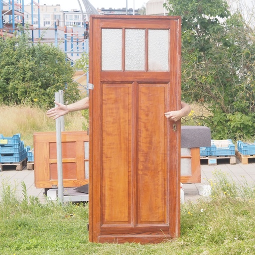 [999DOP1035] Door in varnished solid pine with textured glass panels (H. 210 x W. 83,5 cm) - Left