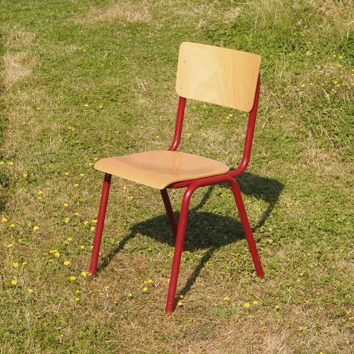 [999FUR1520] School chair in beech plywood and red lacquered steel
