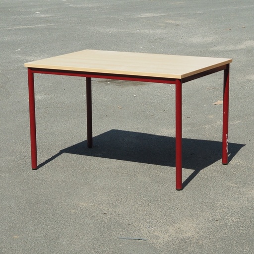 [999FUR1525] Table with wooden laminated table top and red lacquered steel legs (120 x 80 cm)