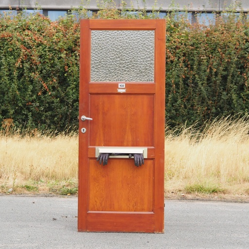 [999DOP1024] Door in varnished pitch pine with flemish glass panel with mail slot (H. 204 x W. 82,5 cm) - Right