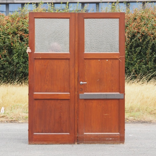 [999DOP1026] Double door in varnished pitch pine with flemish glass panels (H. 233 x W. 168,4 cm) - Right