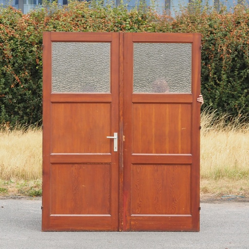 [999DOP1027] Double door in varnished pitch pine with flemish glass panels (H. 230 x W. 181,2 cm) - Right