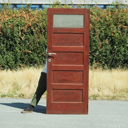Door in pitch pine with hammered glass panel (H. 203 x W. 81 cm)