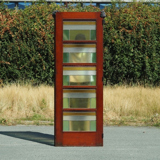 [999DOP1031] Door panel in pitch pine with stained glass panels (H. 203 x W. 71 cm)