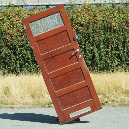 [999DOP1038] Door in pitch pine with textured glass panel (H. 203 x W. 81,5 cm) - Right