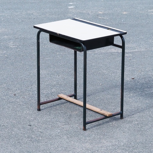 [337FUR012] School desk in green bent steel with plywood tabletop (70 x 50 cm)