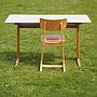 School desk with laminated top and beech legs (ca. 1970)