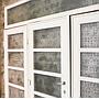 Triple door with transom in painted wood with hammered glass panels (H. 203 + 50 cm x W. 233 cm) - Left