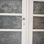 Triple door with transom in painted wood with hammered glass panels (H. 203 + 50 cm x W. 233 cm) - Left