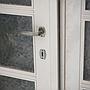 Triple door with transom in painted wood with hammered glass panels (H. 203 + 50 cm x W. 233 cm) - Left