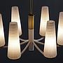 Chandelier in brass with textured glass shades