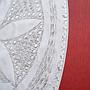 Large tabletop in laminated plywood with etched metallic ornaments