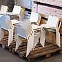 White stackable chair by Pierre-Emmanuel Vandeputte (with various coloured corners)
