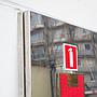 Service door in stainless steel by ‘Jules Wabbes’ with emergency signage (H. 199 cm x 52,8 cm) – Left