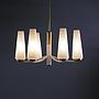 Chandelier in brass with textured glass shades